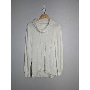 White‎ House Black Market Sweater Womens Large White Cowl Neck Cable Knit Tunic